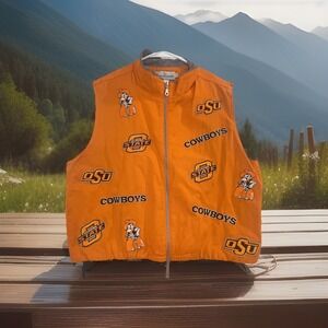 Oklahoma State Cowboys Vest Mens XL Orange NCAA Football Zip Up OSU Gameday READ